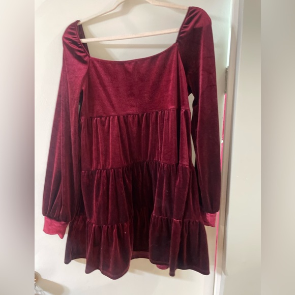 Altar’d State Velvet Maroon Dress Square Neckline - Picture 3 of 5